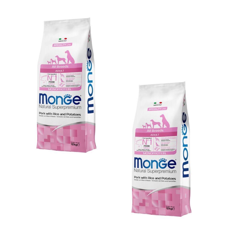 Monge Maiale Riso Patate 12kg - Alimento Completo per Cani - Offerta 2 Sacchi Monge Maiale Riso Patate 12kg - Alimento Completo per Cani - Offerta 2 Sacchi